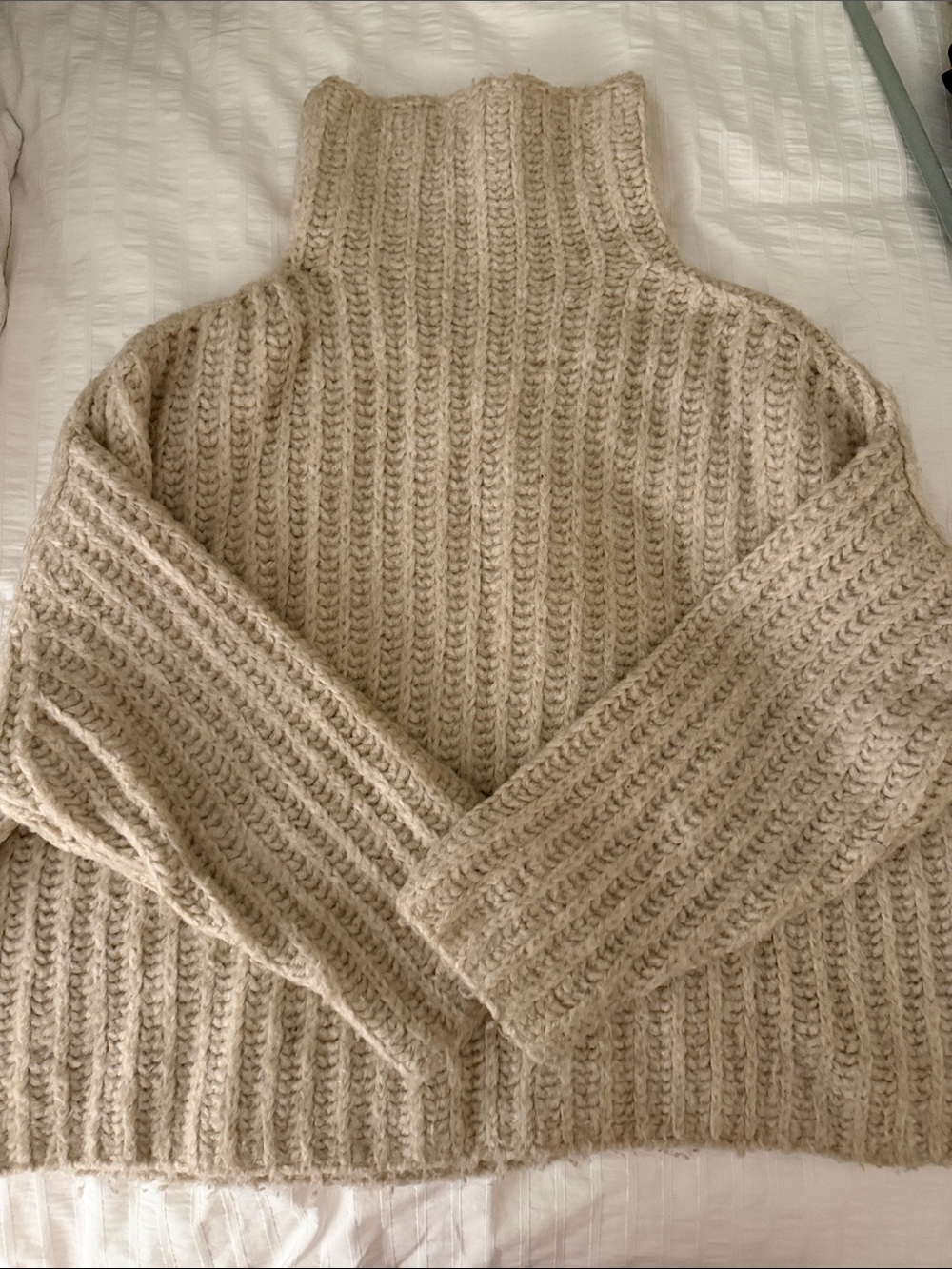Free People Cream Ribbed Turtleneck Sweater
